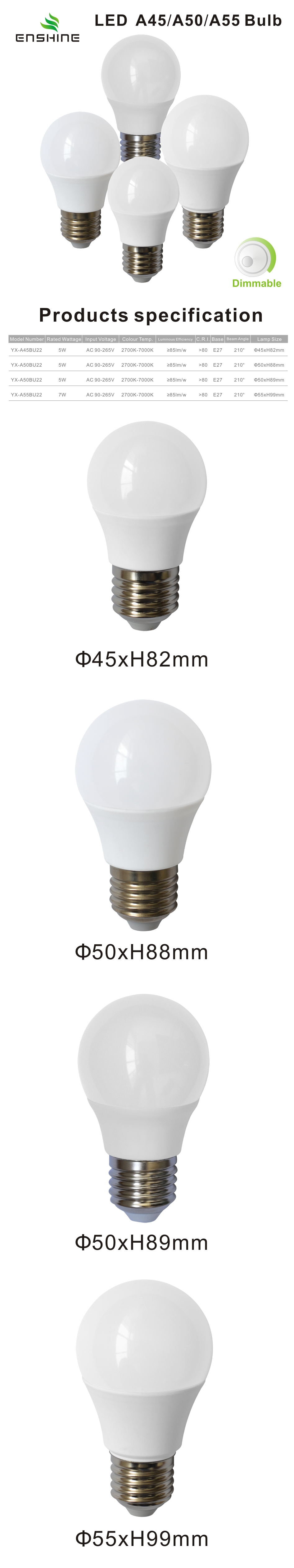 5W A50 LED Dimmable Bulb