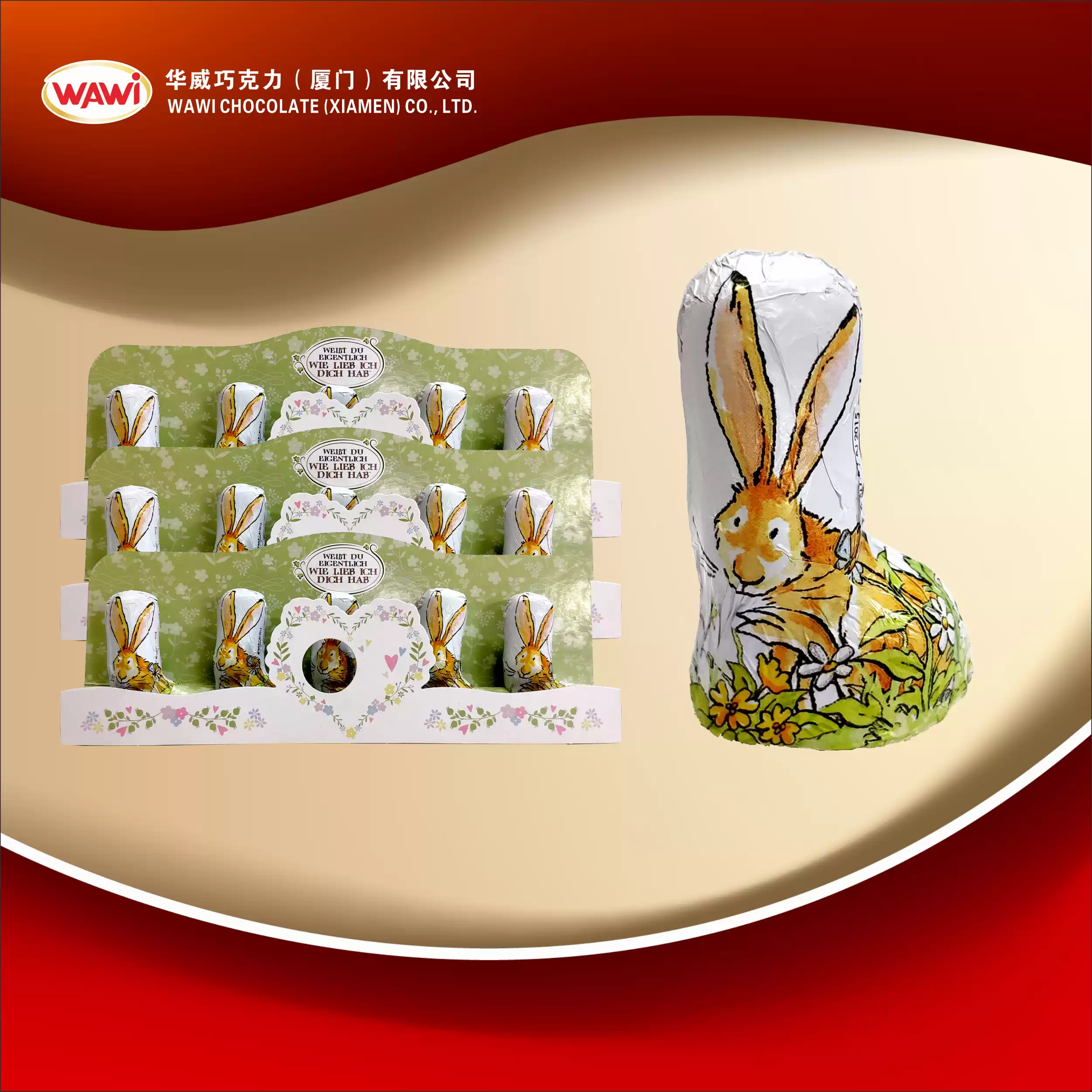 กระต่ายช็อคโกแลตกลวง 5 * 12g ในถาดกระดาษ