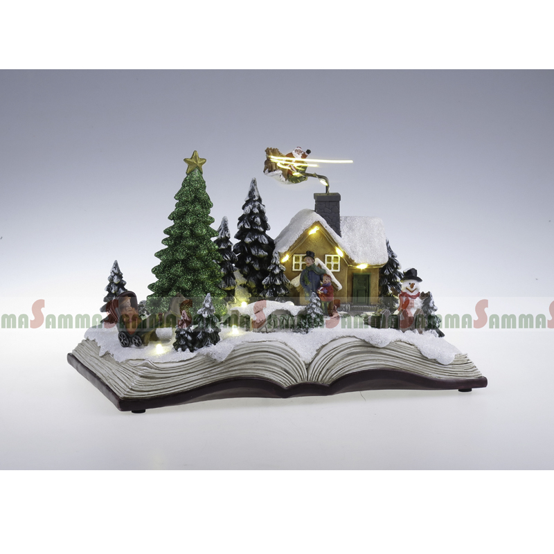 Open Book Xmas Scene, Turning Tree และ Santa Sleigh, LED สว่าง