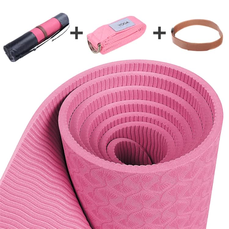 ที่มีคุณภาพสูงทนทานราคาถูกสีชมพู tpe yoga mat ม้วน