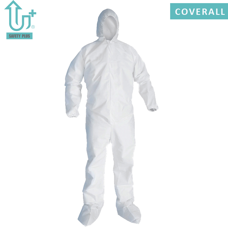 ประเภท 5/6 Microporous 60 ~ 80g ชุดป้องกันแบบใช้แล้วทิ้งแบบไม่ทอสำหรับอุตสาหกรรมการสวมใส่เพื่อความปลอดภัยชุดป้องกันสารเคมีโดยรวม