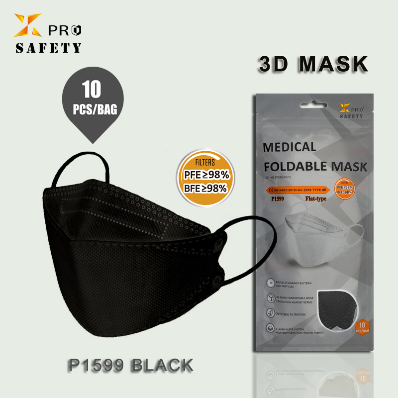 สินค้าใหม่ Face Mask 3D Black 10 ชิ้น / ถุงความปลอดภัย 4 ชั้นป้องกัน Made in PPE Face Mask