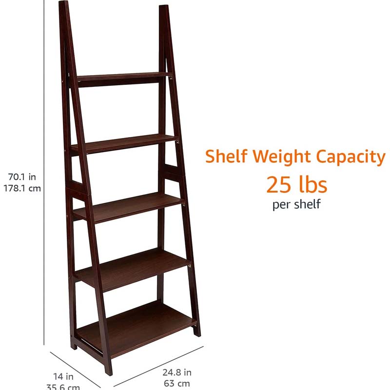 Basics Modern 5-Tier Ladder Bookshelf Organizer กรอบไม้ยางพาราสีขาวและวอลนัท